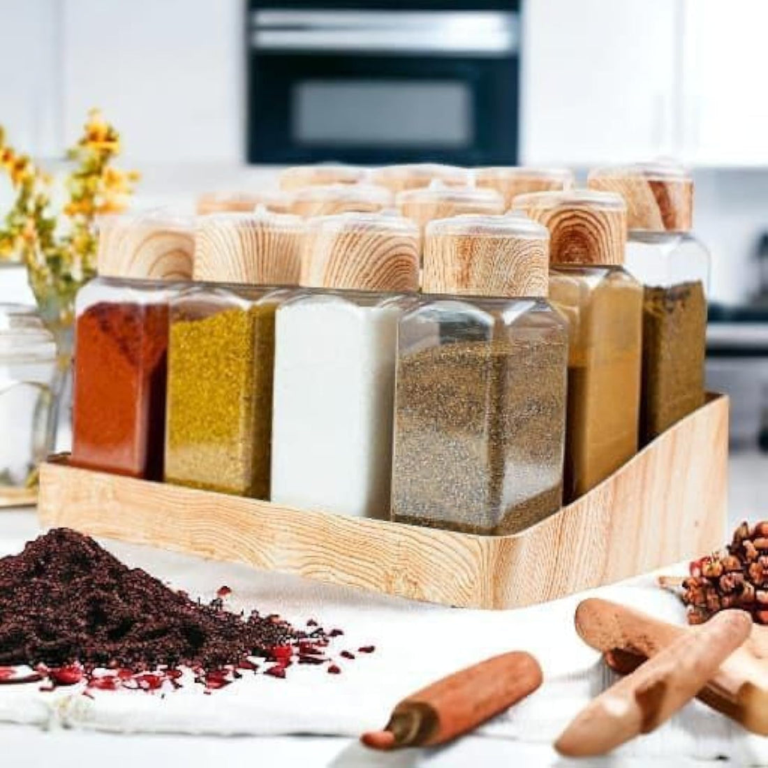 spices set consists of 12 unit with holder.