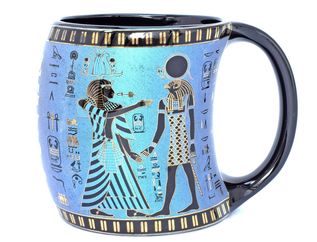 immatgar pharaonic tea and coffee mug ancient Egyptian souvenirs gifts from Egypt For women men birthday - mother day gifts (2kings - Black - Blue - 300MM)