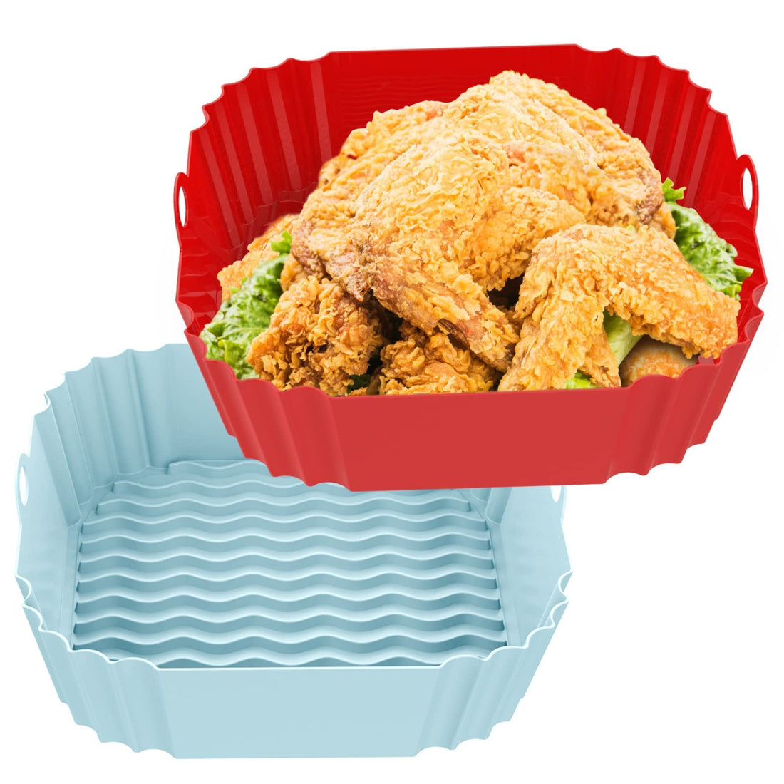 MUAEEOK 2-Pack Square Silicone Air Fryer Liners 20 cm/8 inch for 4 to 6.5 L Reusable Air Fryer Pot Air Fryer Inserts Tray for Oven Microwave Accessories (Red+Blue)