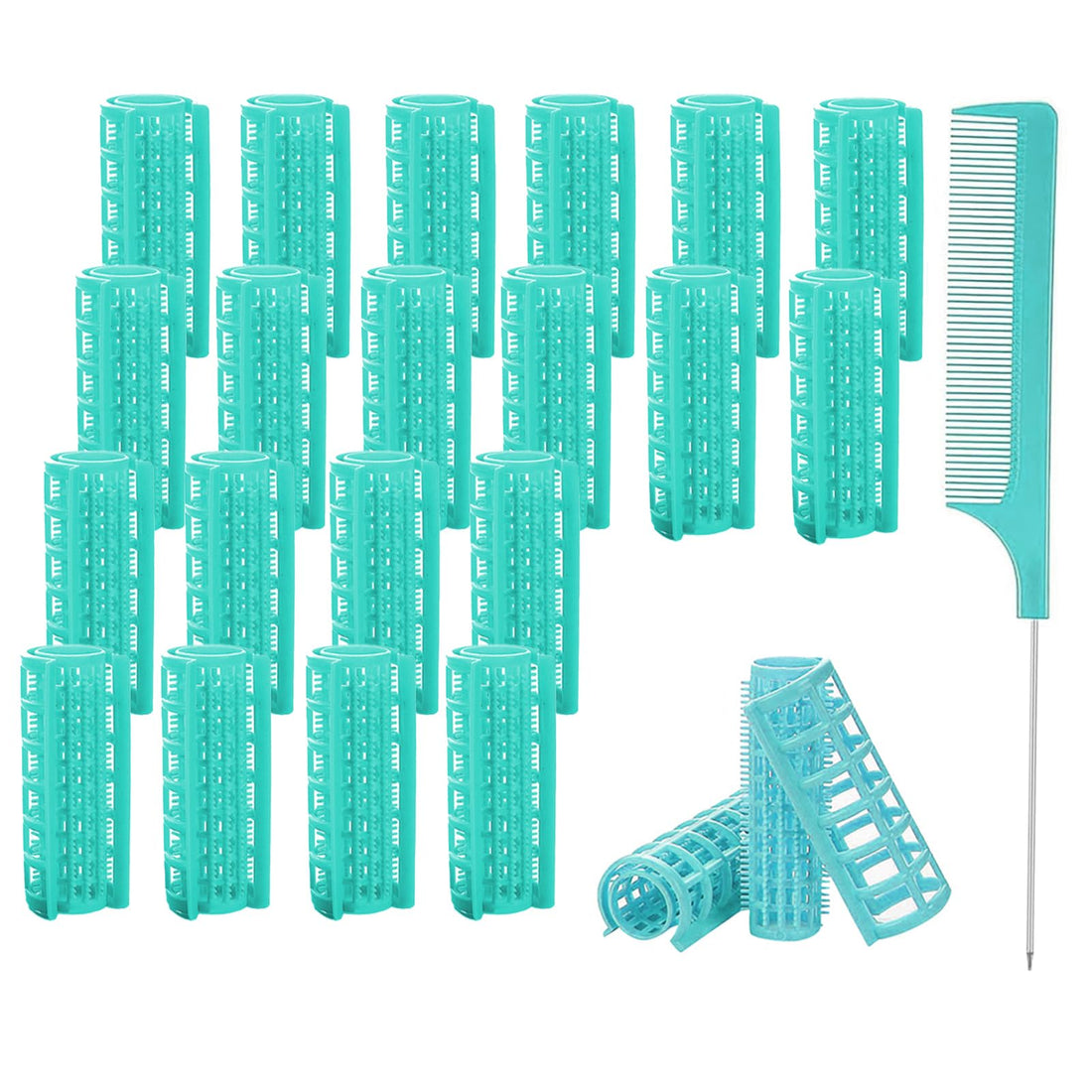 ZMD 20PCS Plastic Hair Curlers Rollers Set, 0.98in/2.5cm Snap on Hair Rollers Heatless Hair Rollers Self Grip Rollers with Mini Comb Hairdressing Curlers Tools for Long Medium Short Hair (Green)