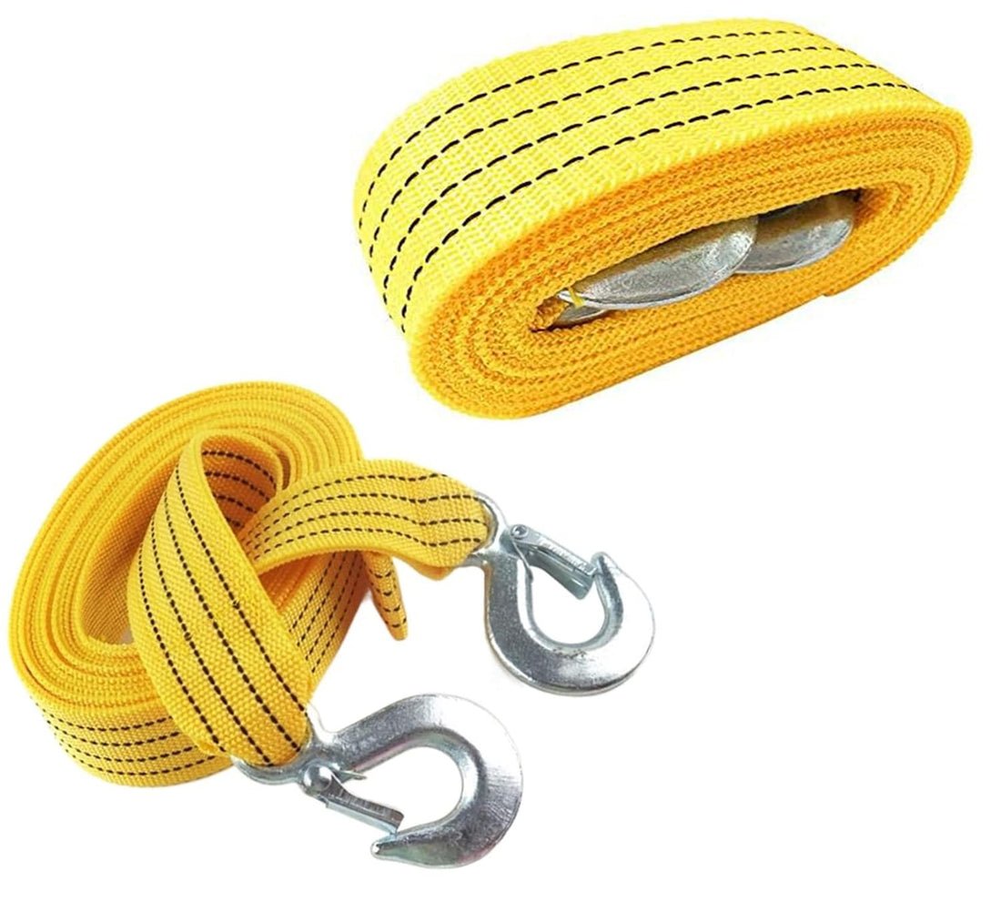 Emergency Tow Rope Hook Metal Nylon Rope Car Tow Rope for Trailer with Off Road Trailer Hook (Yellow, 4 Meters, Bearing 3 Ton) - by KaberTrade