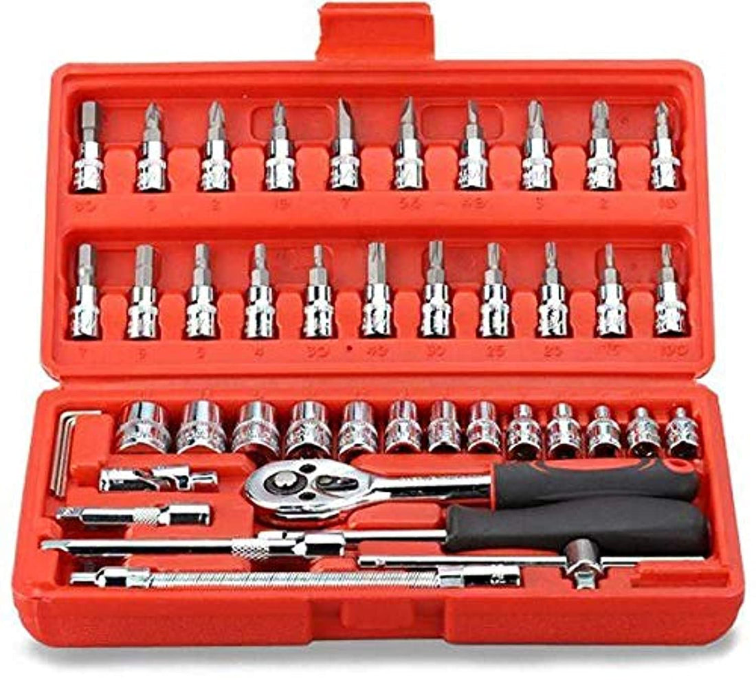 Spaceshoop Auto Repairing 0.635cm Car Mechanics Socket Ratchet Combination Tools Kit 46 Pieces