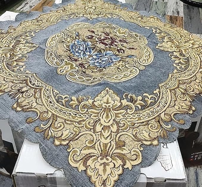 Generic Floral Embroidered Square Tablecloth,(Gold and grey), 100 x 100 cm, Elegant Coffee Table Cover .flo (بني, متر في متر)