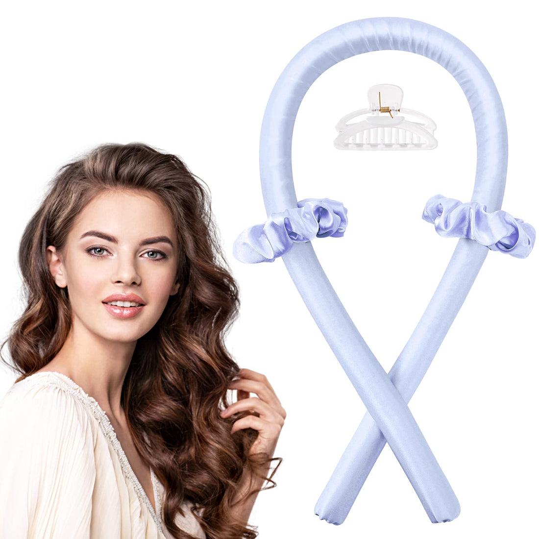 IENIN Heatless Curling Rod Headband, No Heat Curlers Hair Rollers to Sleep in Curl Ribbon with Scrunchies Hair Clips Overnight Hair Curlers for Women Long Hair Styling Tools(Blue)