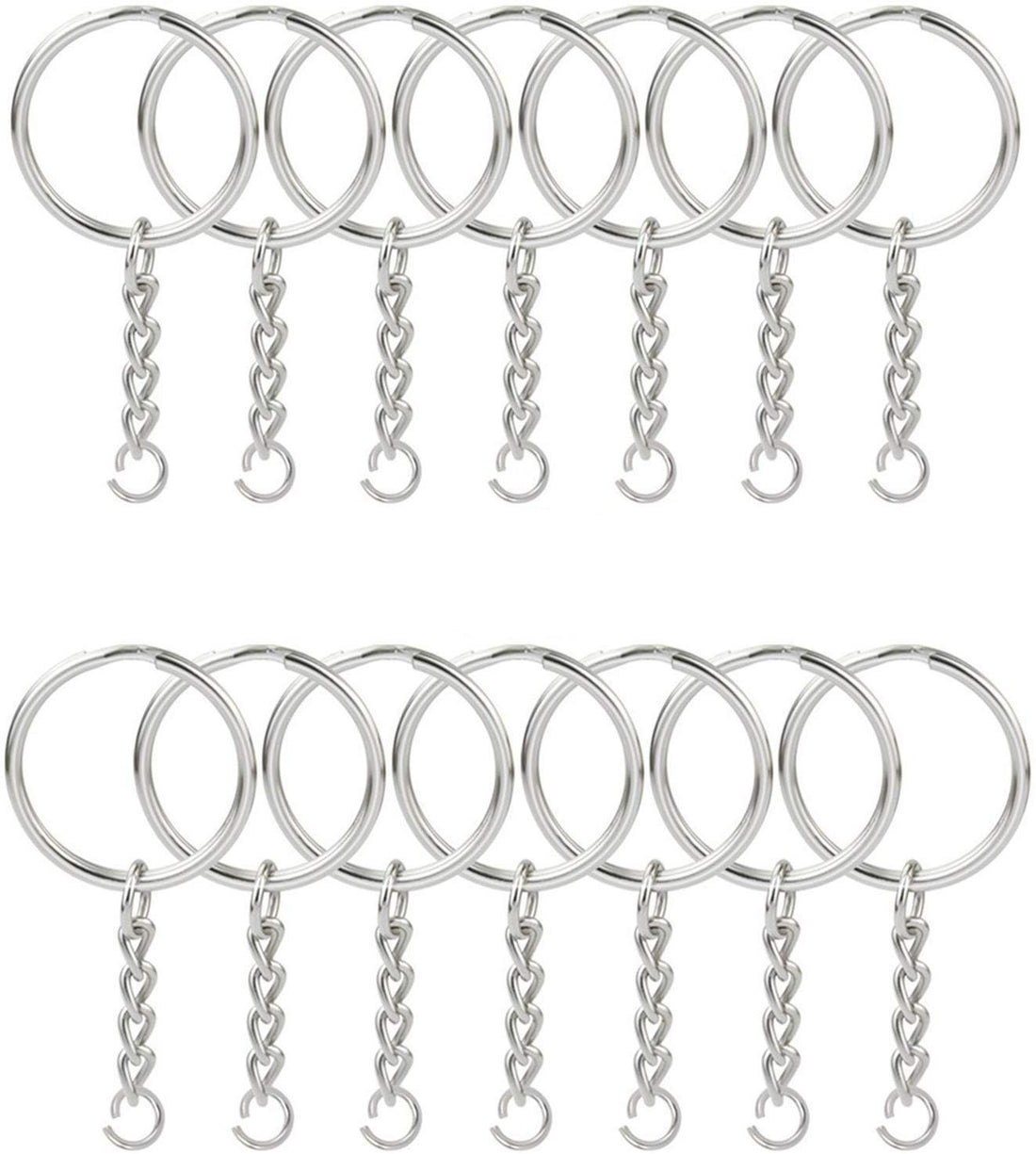 KINGFOREST 50-Piece Split Key Ring Kit with Chains & Jump Rings - 1 Inch Silver Nickel Bulk Jewelry Making Supplies for DIY Keychains, Charms, Crafts