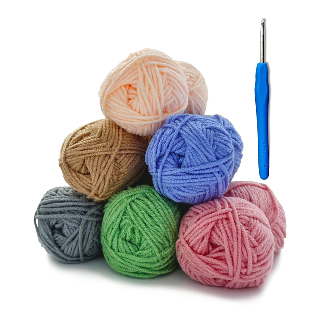 Renyiz Crochet Kits for Beginners Adults,Crochet Yarn Acrylic Double Knitting Wool for Crochet,Yarn for Crochet Acrylic Wool for Knitting 6 x 25g with 4mm Crochet Hook (Meranti)