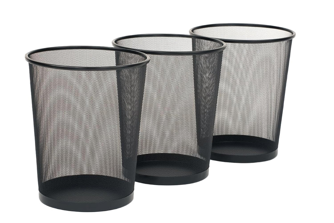 Seville Classics 12" Round Mesh Waste Basket, 6 Gallon Capacity, Black, Pack of 3