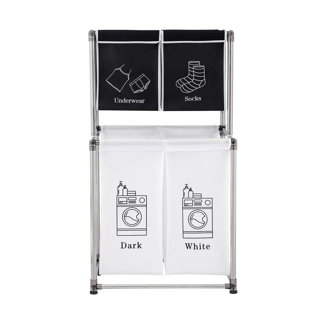 4-Bag Laundry Sorter Cart Divided Dirty Clothes Laundry Hamper 2 Tier Vertical Laundry Basket Organizer with 4 Removable Bags for Clothes Storage