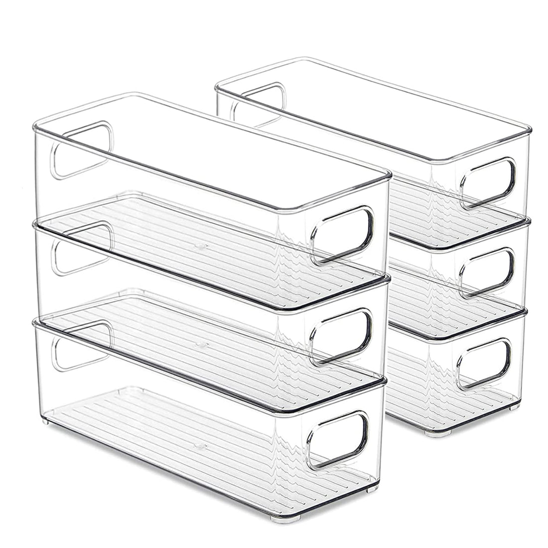 Redrubbit Clear Refrigerator Organizer Bins with Handles, Set of 6 Stackable Food Storage Bins for Pantry, Fridge, Cabinet, Countertops, Kitchen Organizer and Storage, BPA Free