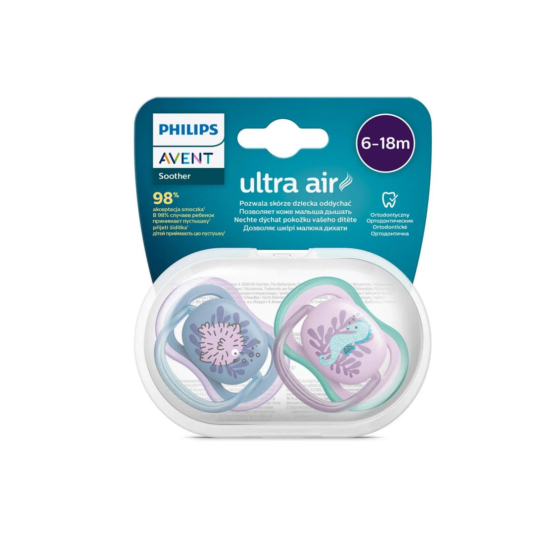 Philips Avent Ultra Air Pacifier For 6-18 Month Girls 2-Pieces