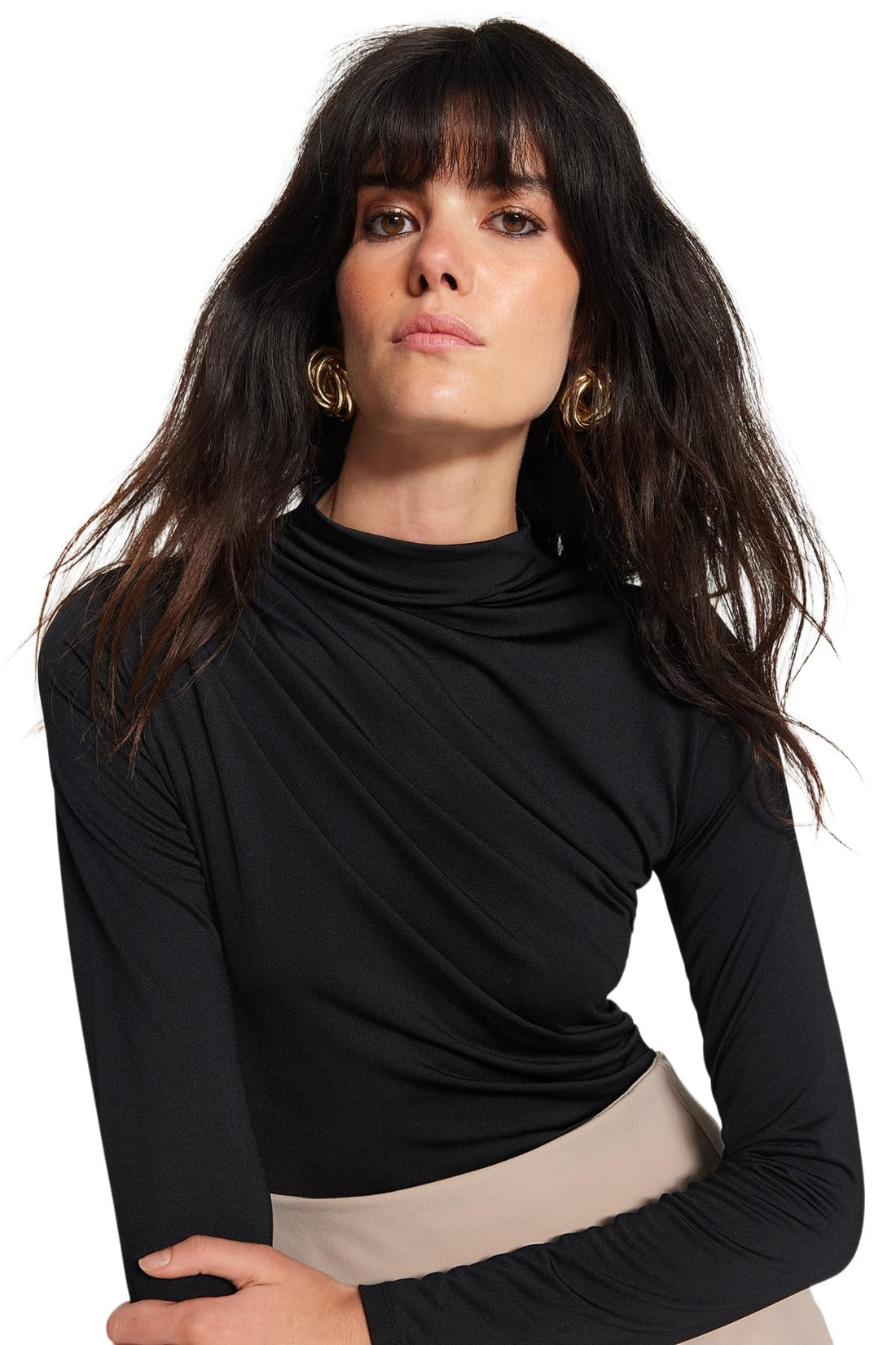 Trendyol Woman Drawstring Detailed Stand-Up Collar, Stretchy Knitted Bodysuit TWOAW24BD00014 body