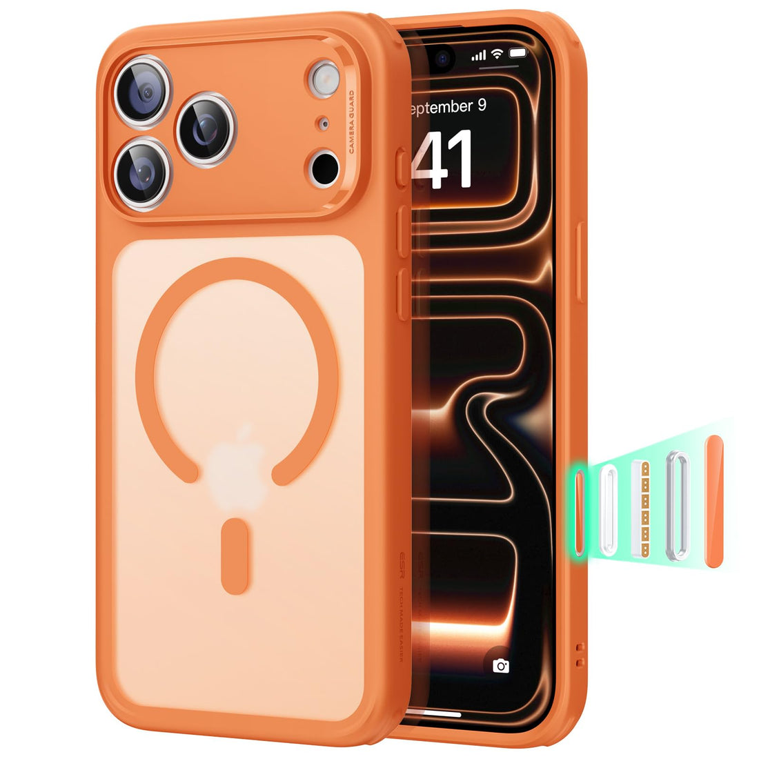 ESR iPhone 17 Pro Max Case, Camera Control, MagSafe Compatible, Shockproof Military-Grade Protection, Frosted Orange