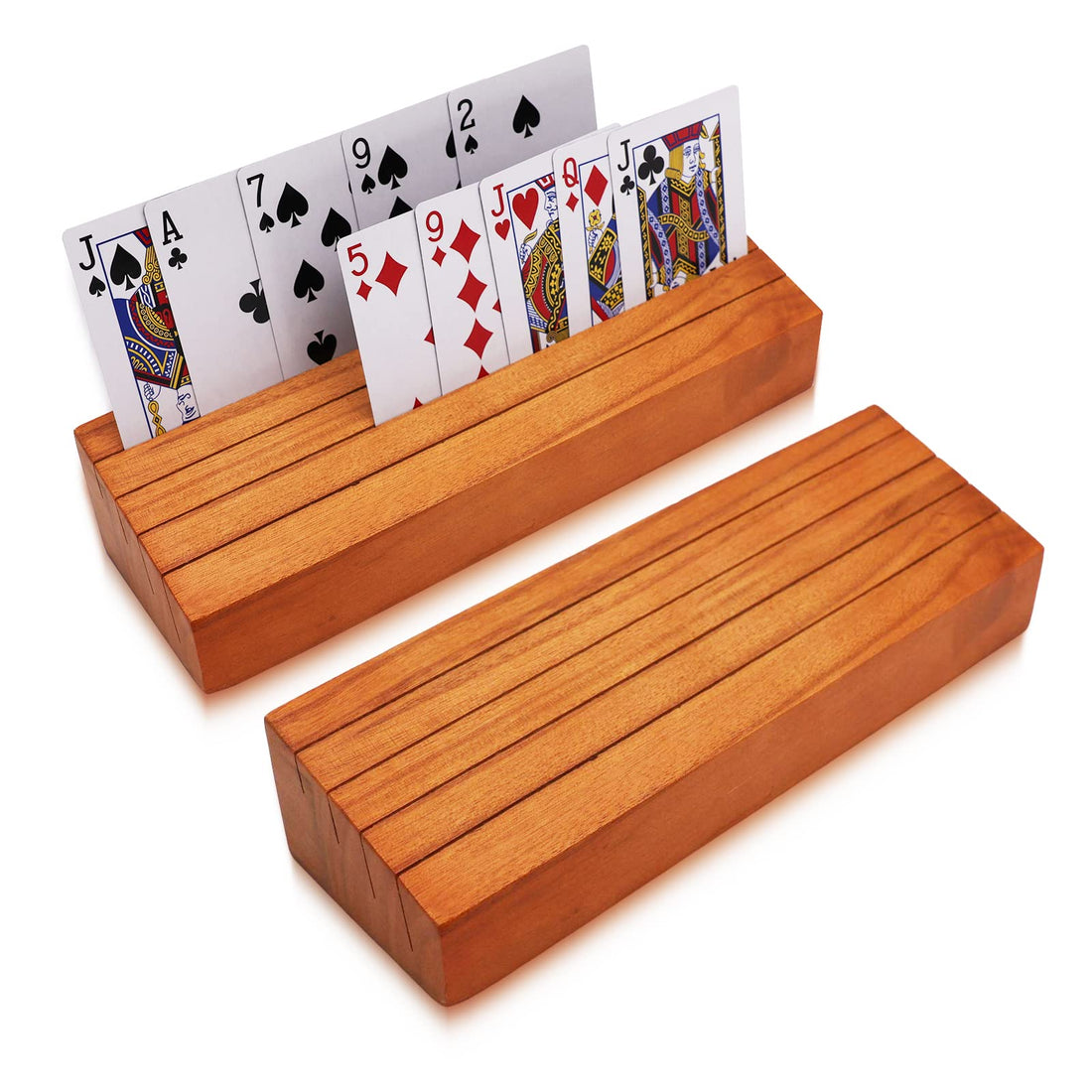 Card Holders for Playing Cards Holder Stand Wood Playing Card Holder for Kids Canasta Holder for Adults Seniors Card Deck Crowns Uno Games Set of 2(Orange)