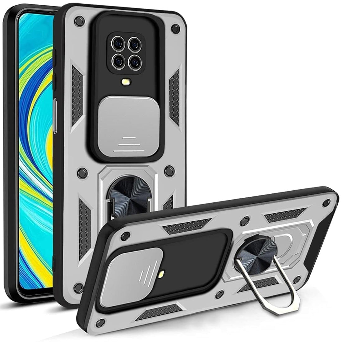 Xiaomi Redmi Note 9s / Note 9 pro Shockproof Camera Protection Back Case Cover with Metal Ring in Dahr Compatible with Redmi Note 9S / Note 9 Pro (Xiaomi Redmi Note 9s / Note 9 pro) (Silver)