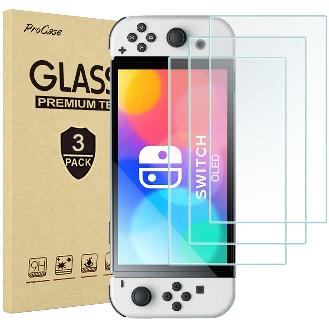 ProCase Pack of 3 Screen Protectors for Switch OLED 2021 7 Inch Screen Protector Anti-Scratch Tempered Glass Ultra Thin and Ultra HD Screen Protector for Nintendo Switch OLED Clear