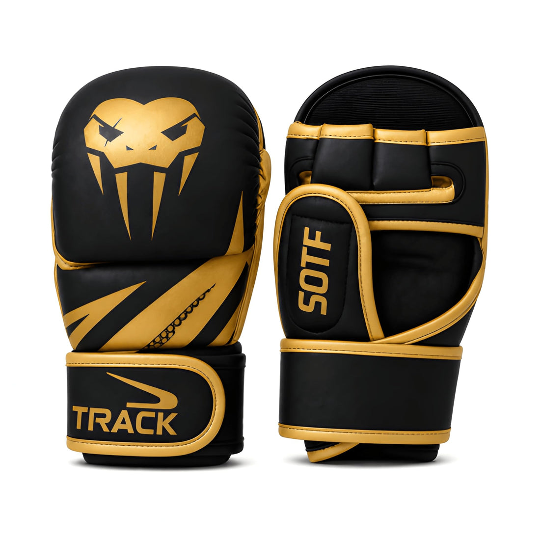 TRACK MMA Sparring Gloves, Black & Gold, Premium PU Leather, Multi-Layer Foam Padding, for Kickboxing, Muay Thai & Heavy Bag Training