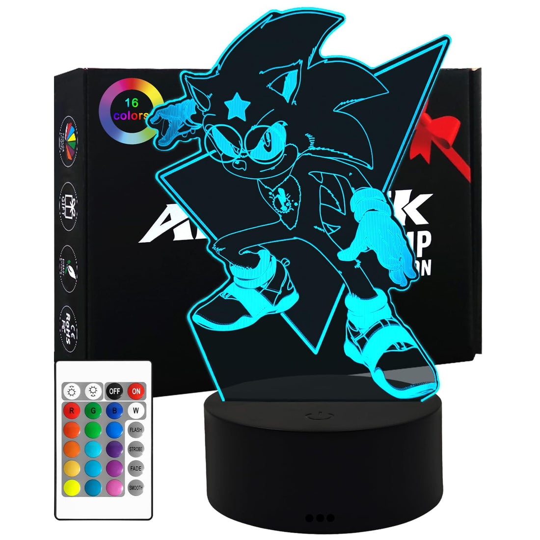 Sonic Toy - 3D Night Light Children - Sonic Lamp - 16 Colour Variations with Remote Control, Games Christmas Gifts for Boys Girls Room Decor
