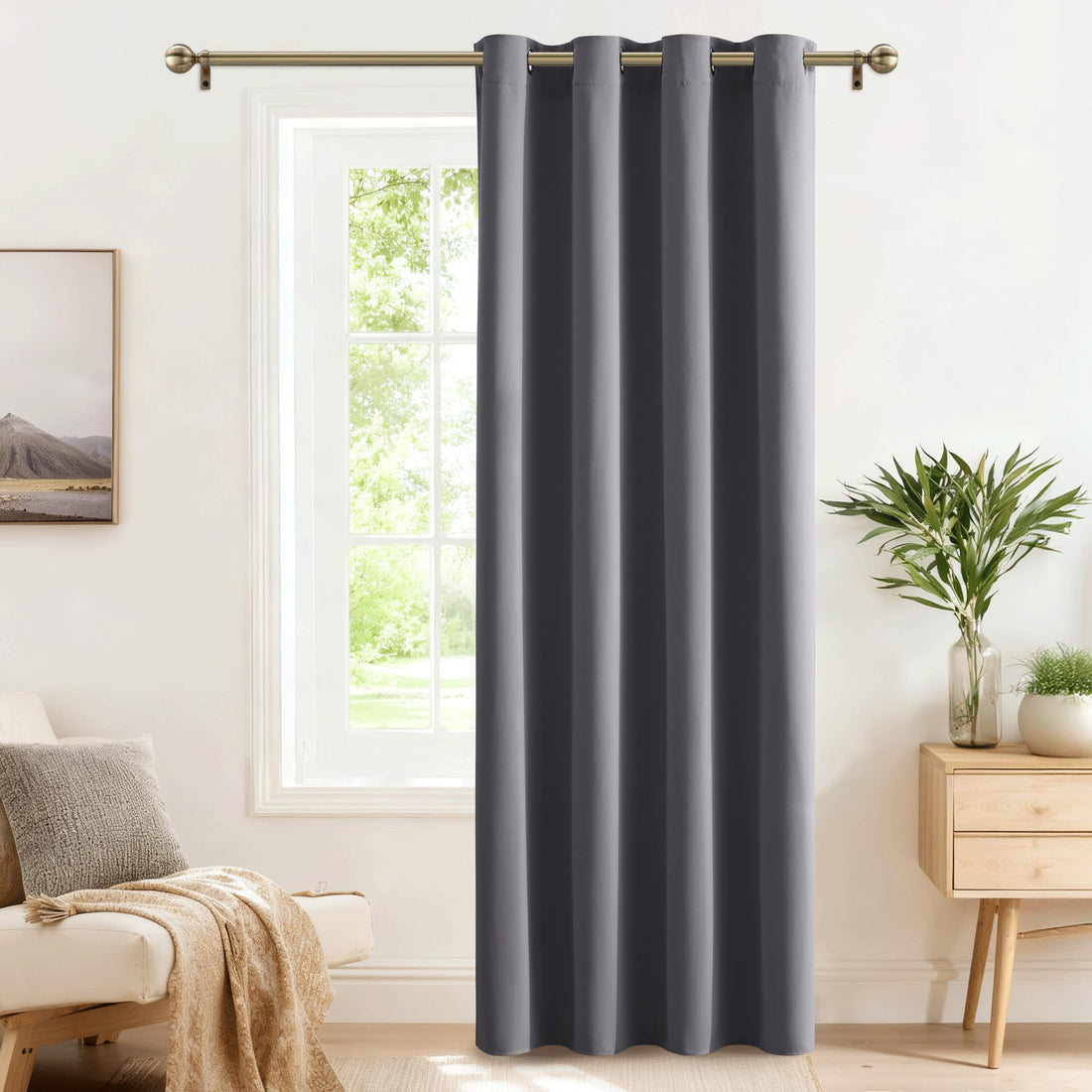 PONY DANCE Blackout Curtain With Eyelets - Thermal, Opaque Grey for Living Room Door - Cold Protection, Front Door - H 240 x W 140 cm