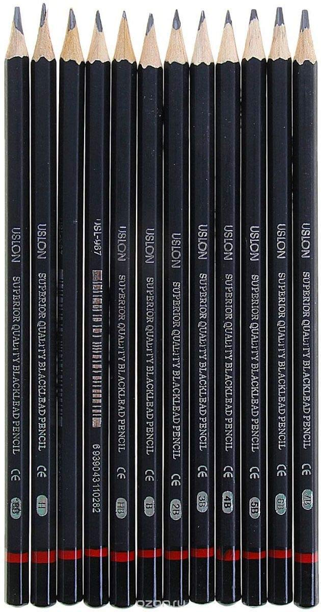 INOVERA 12 Set Professional Drawing Art Sketch Graphite Pencils Box 2H, H, F, HB, B, 2B, 3B, 4B, 5B, 6B, 7B, 8B, Black (Pack of 1-12 Pencils)