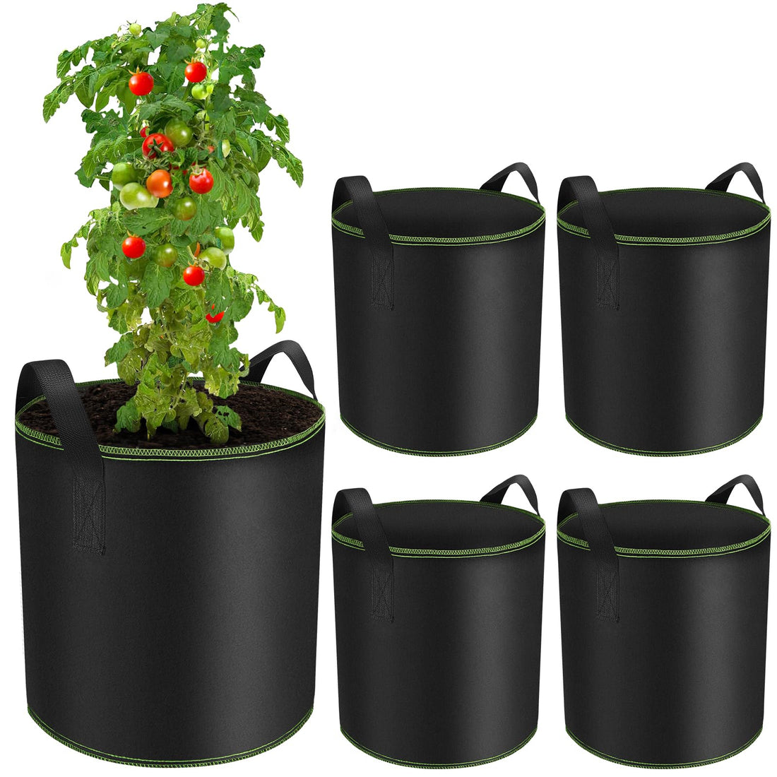 Plant Bag 40 L (Pack of 5) Reusable - Breathable Fleece Pots with Handles for Tomatoes, Potatoes, Strawberries & Vegetables - Plant Bag, Grow Bag