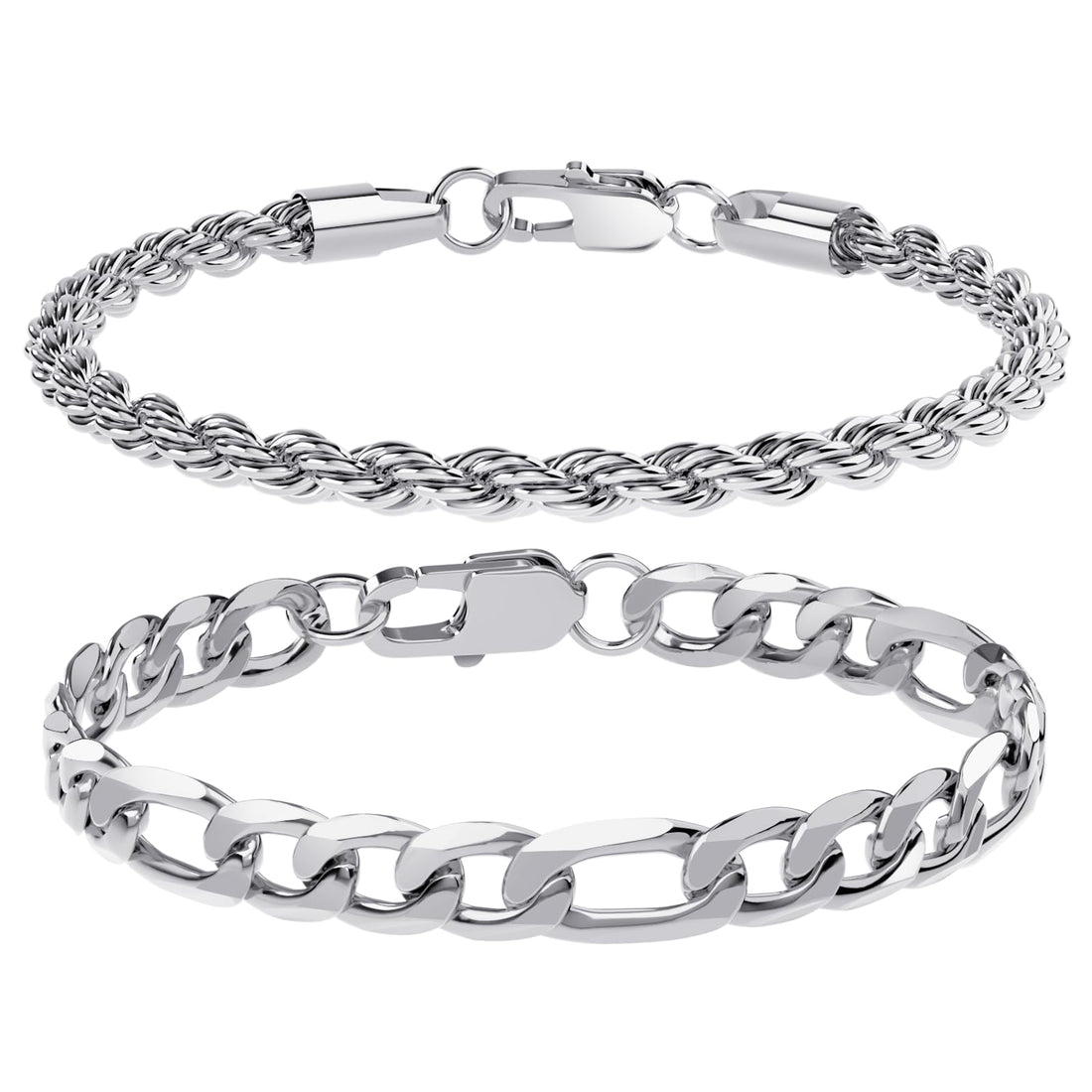 316L Stainless Steel Mens Chain Bracelets, 18K Gold Fashion Sturdy Metal Link, Silver Cuban/Figaro/Paperclip/Braided Rope Jewelry Gift Set for Men, Women, Dad, Father, Boyfriend
