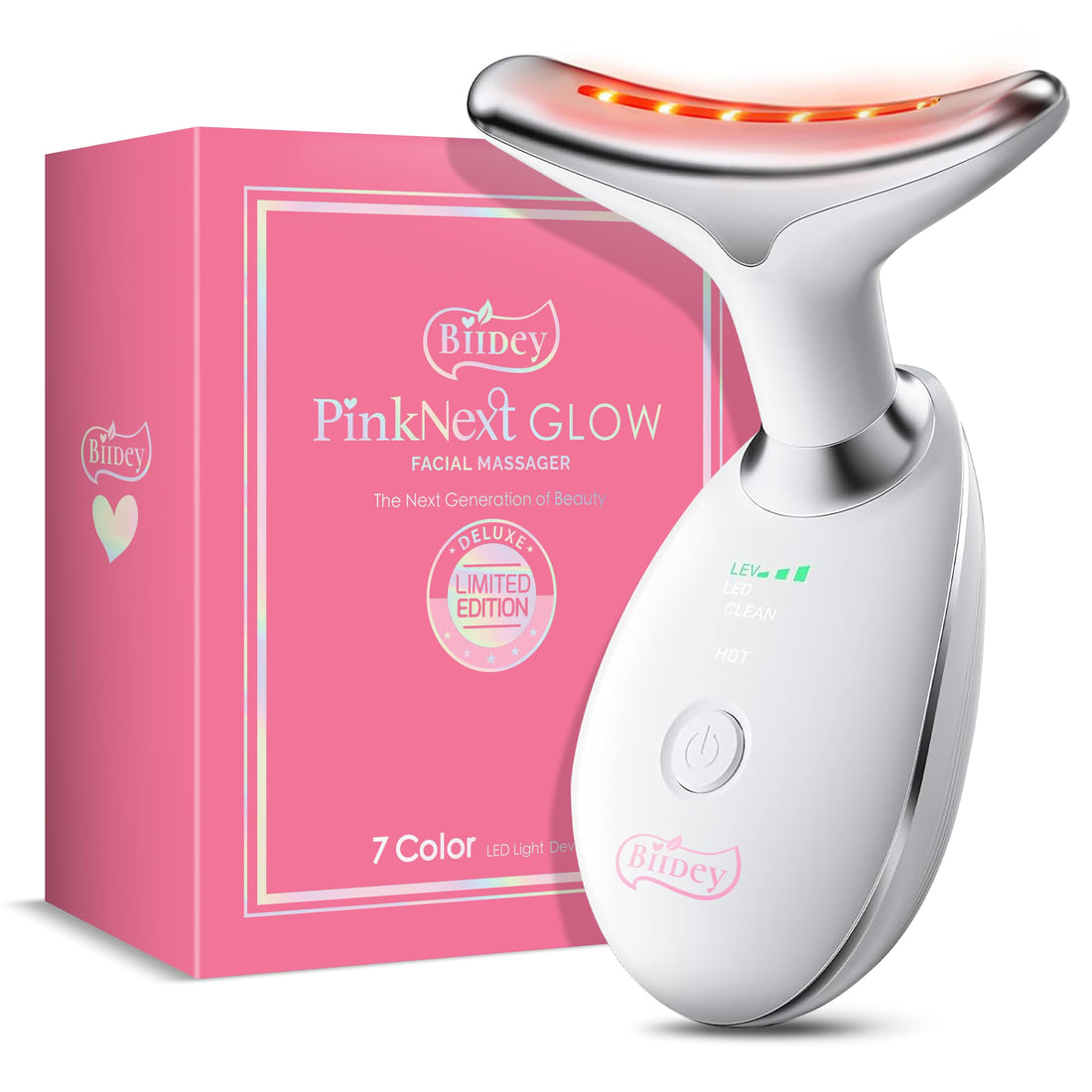 Face Neck Device Facial Massager, True Beauty Glow, Skin Care, Double Chin Reducer, Face Lift Device, Face Sculpting Tool, Gua Sha Facial Tools, 7 L-E-D Colors - White Machine - Biidey