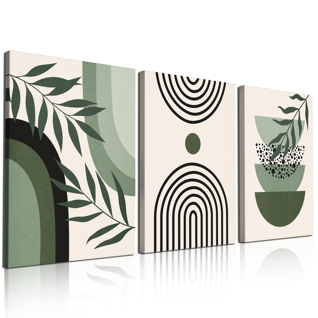 Large Boho Wall Art Set of 3 Canvas Wood Framed Botanical and Minimalist Pictures, Waterproof | Anti-fade | Lightweight | Sturdy | Easy to Hang Wall Decor for Bedroom, Living Room, Dining Room,