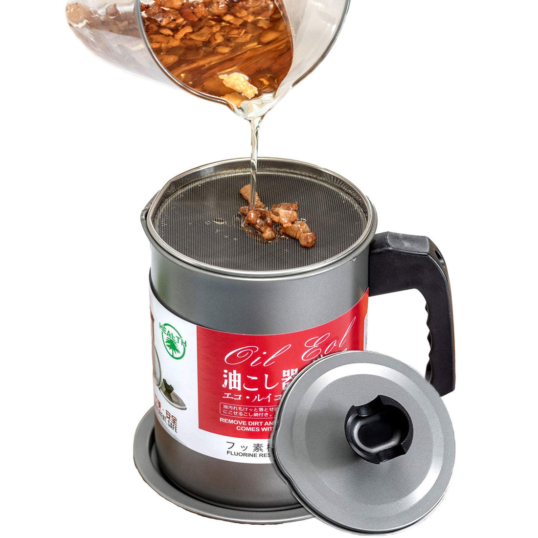 PARACITY Bacon Grease Container with Strainer, 1.4L Oil Keeper Storage Can with Stainless Steel Fine Strainer for Kitchen Cooking Storing Fats Frying Oils