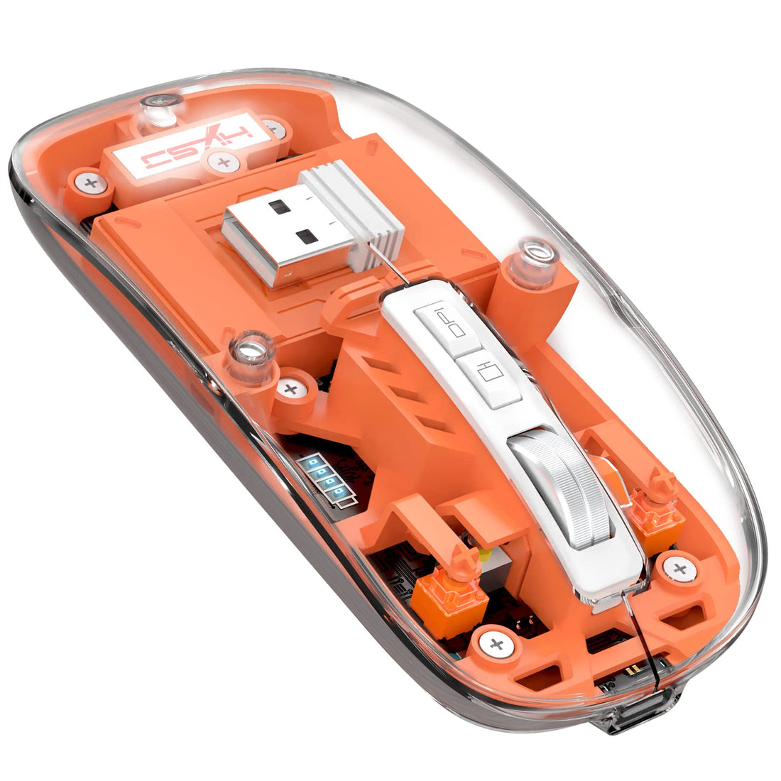 A.JAZZ Wireless Bluetooth5.1&2.4G Mini Lightweight Mouse,Transparent Clear Cool,Rechargeable Silent Computer Mice,Nano USB C Receiver,LED Battery Magic Silm For Office/PC/Mac/Laptop/Apple/ipad(Orange)
