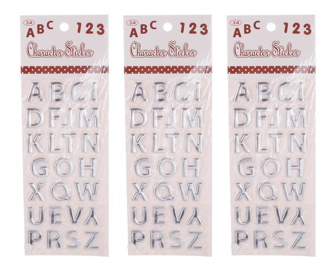 3A 3A-5590-Silver2 English Letters Plastic Sticker Set Of 3 Pieces For Kids - Silver 21X31A-1