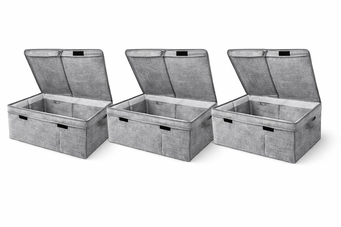 Large Foldable Storage Box with Lid – Fabric Clothes Organizer Bin with Handles, Collapsible Closet & Underbed Storage Container, Gray (3)