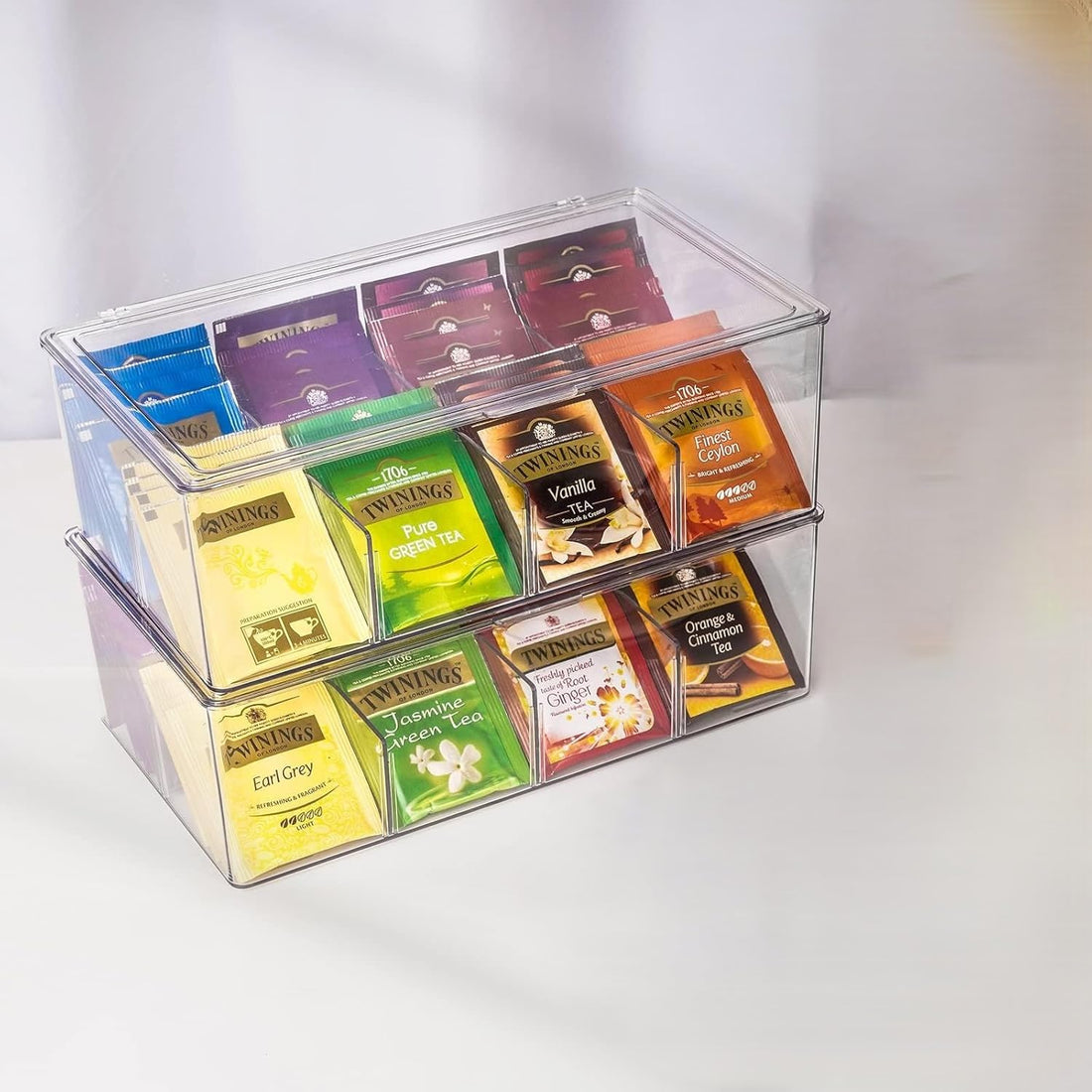 Clear Acrylic Compartment Organizer – 6 Section Storage Box for Tea Bags, Coffee, Herbal Tea, Spices, Makeup Accessories, Jewelry & Medicine