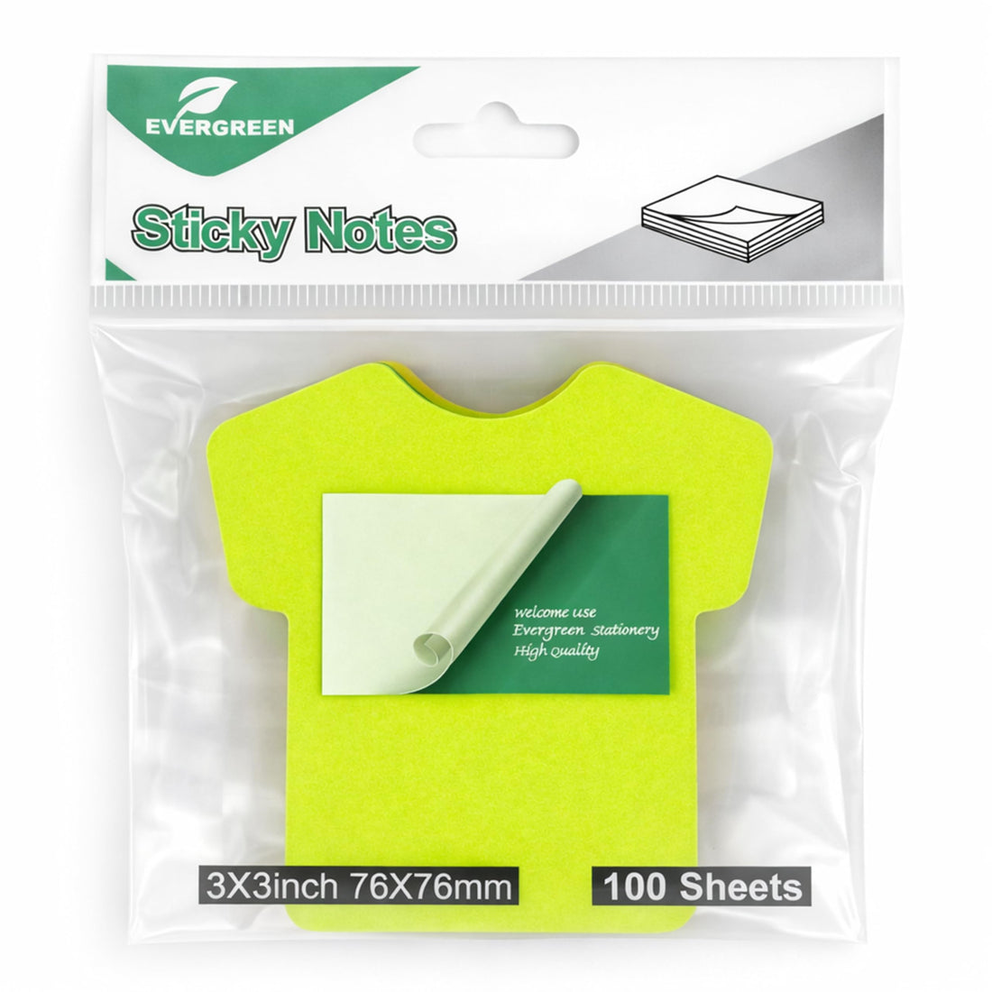 Evergreen - Sticky Notes, Memo Paper Suitable For School & Home, Reminder Paper For Taking Notes, Set Of 100 Sheet, 3 IN X 3 IN, 76 MM X 76 MM (T Shirt, Multicolor)