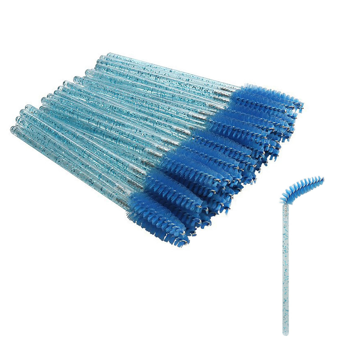 Eyelash Brushes with Crystal Handle, Eyelash Lift Comb Attachments Eyebrow Mascara Disposable - Pack of 12 Qs (Blue)
