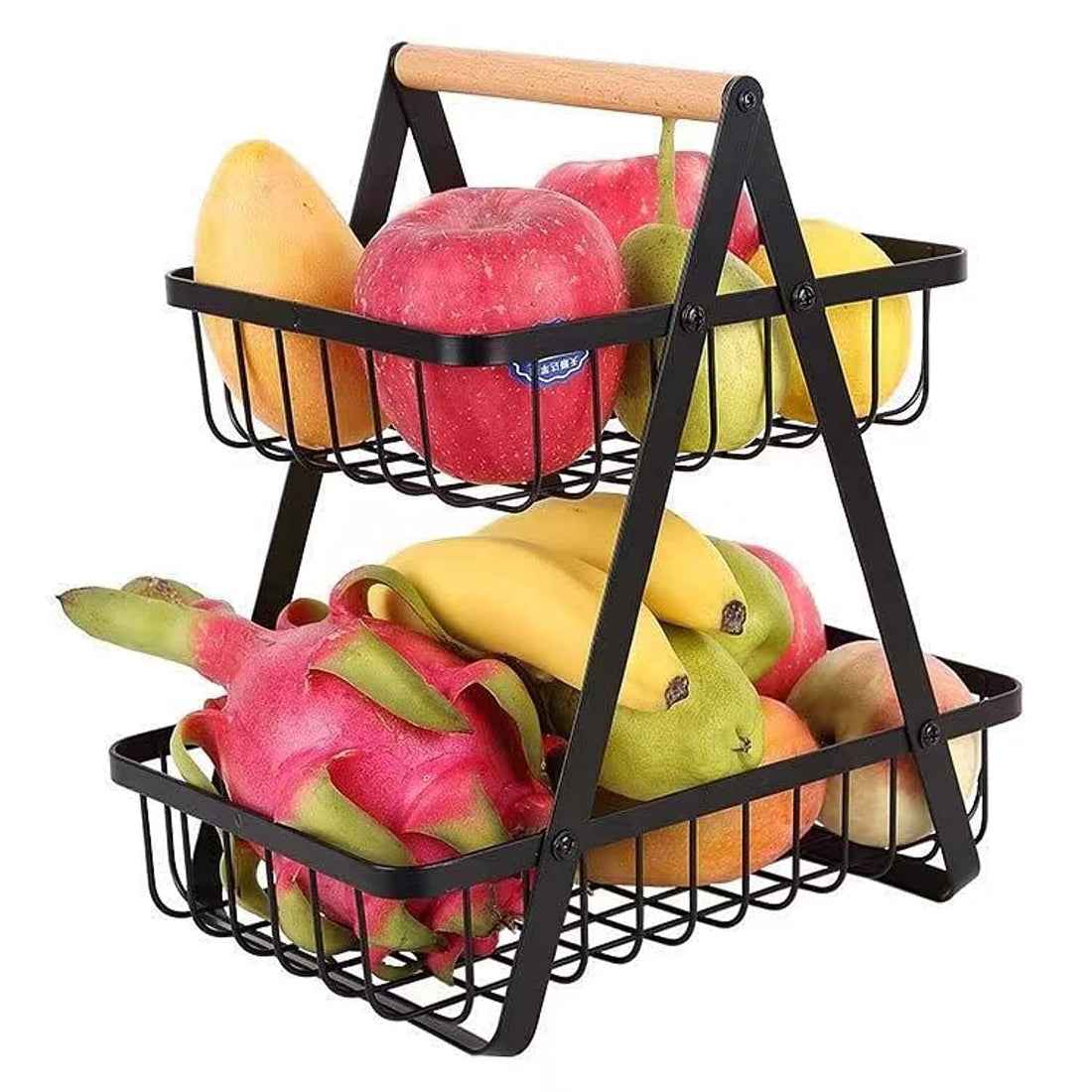 Generic 2-Tier Countertop Fruit Basket Metal Fruit Bowl Bread Basket Vegetable Holder for Kitchen Storage Household Cosmetic Toiletries (11.8x7.1x12.6 inch)
