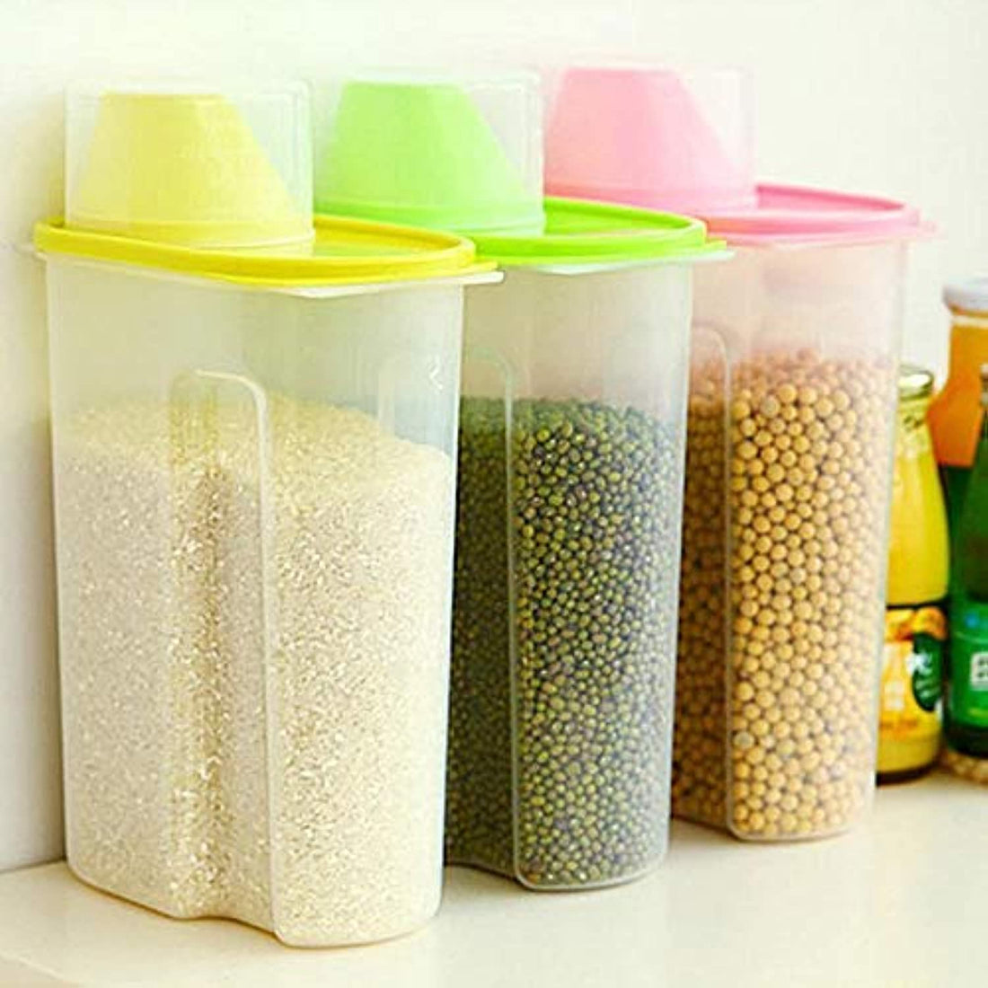 NYAL's Cereal Rice Pasta Grains Plastic Dispenser Storage Box with Lid, 2500ml(Multicolour, 15X9X22cm) - Set of 3