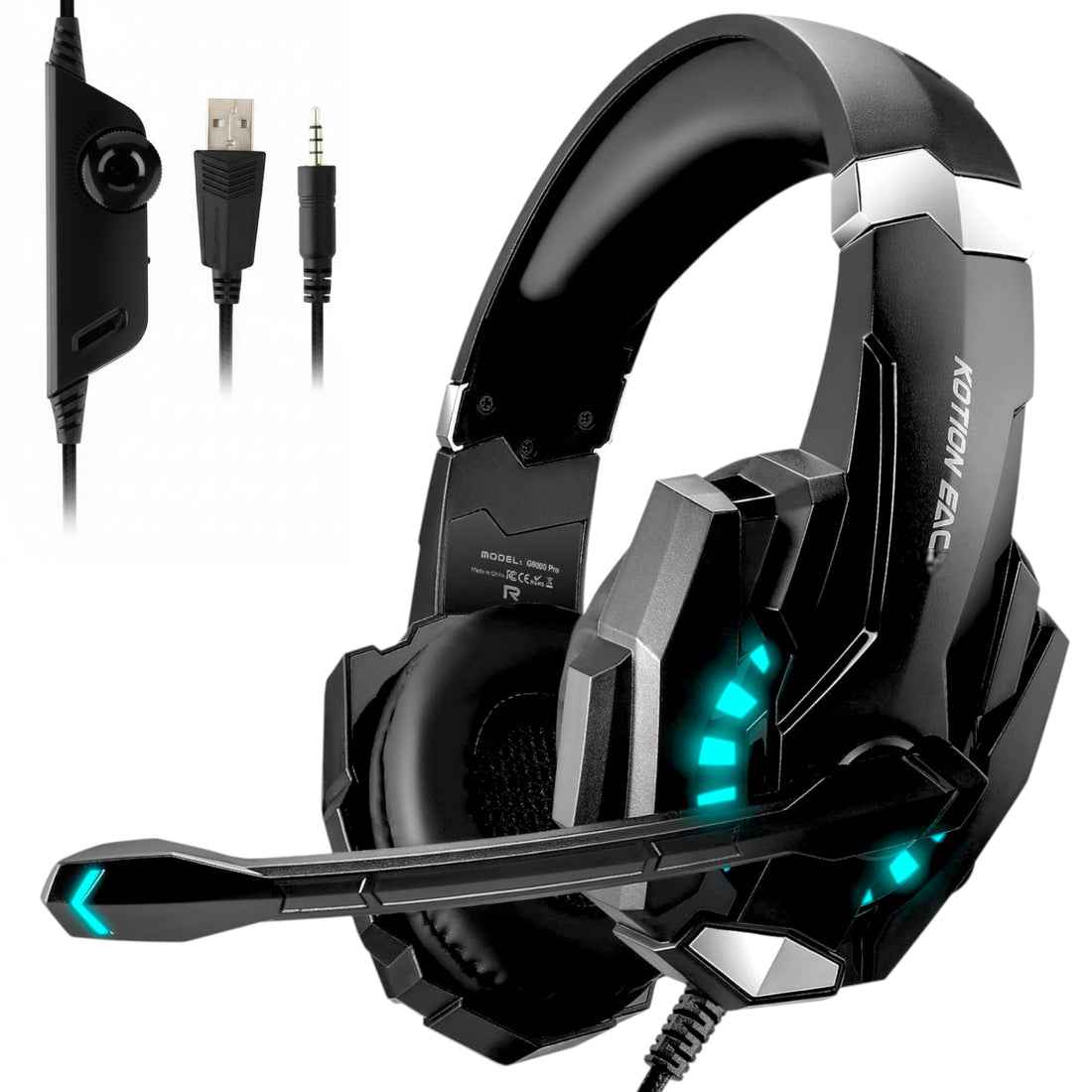 Pro Gaming Stereo Headsets for PC, Noise Cancelling Over Ear Headphones with Mic, 3.5mm Aux Plug, RGB LED Light, Compatible with PS5, PS4, Mac Nintendo Switch Gamers (G9000 Pro, Black)