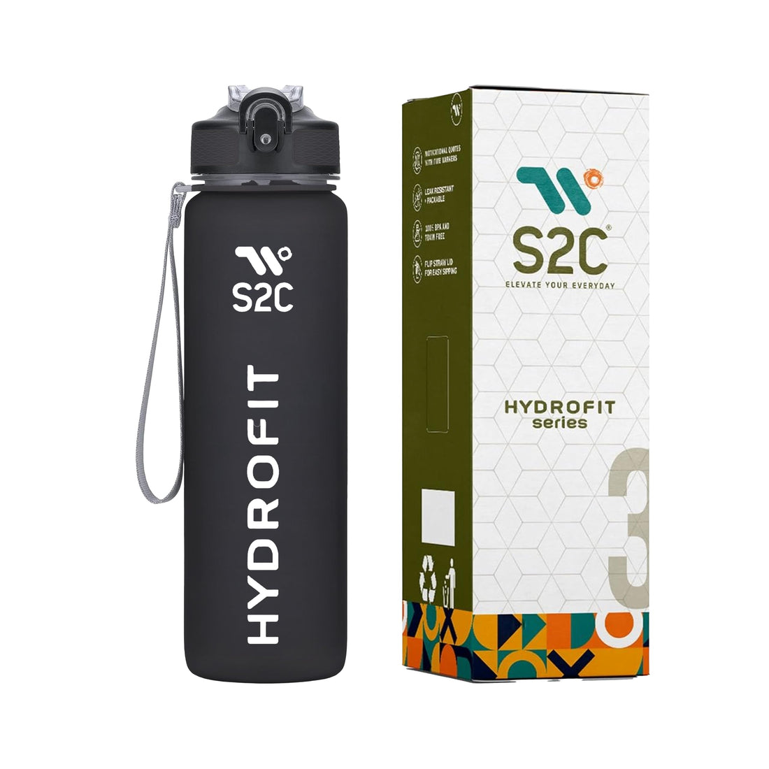 S2C™ Motivational Large Water Bottle 1L Tritan Plastic Water Bottle With Time Markers, Leak Proof Water Bottle For Kids, School Water Bottles (GREY)