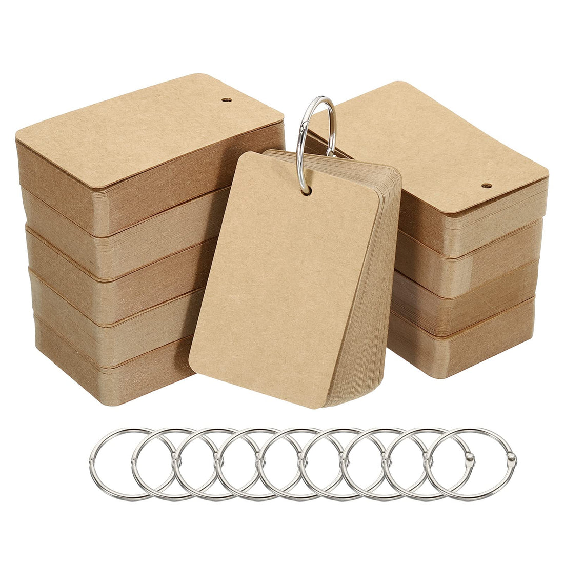 PATIKIL 3.5" x 2" Blank Flash Cards with Rings, 500 Pack Study Cards Index Cards Note Card Pre Hole Punched for Learning, Brown