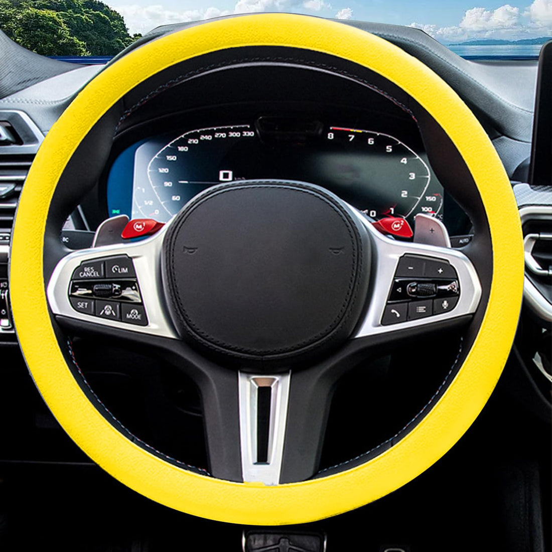 JDDRY Car Steering Wheel Cover,Silicone Car Steering Wheel Protector,Universal Fit Automotive Steering Wheel Cover,Car Steering Wheel Protective Cover(Yellow,1PC)