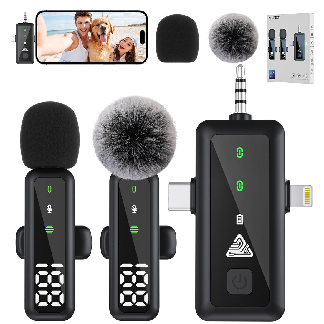 3 in 1 Professional Wireless Lavalier Microphone for iPhone, Android, Camera, Mini Microphone, Crystal Clear Sound Quality for Recording, Live Streaming, Microphone Clips (3 IN 1 LED)