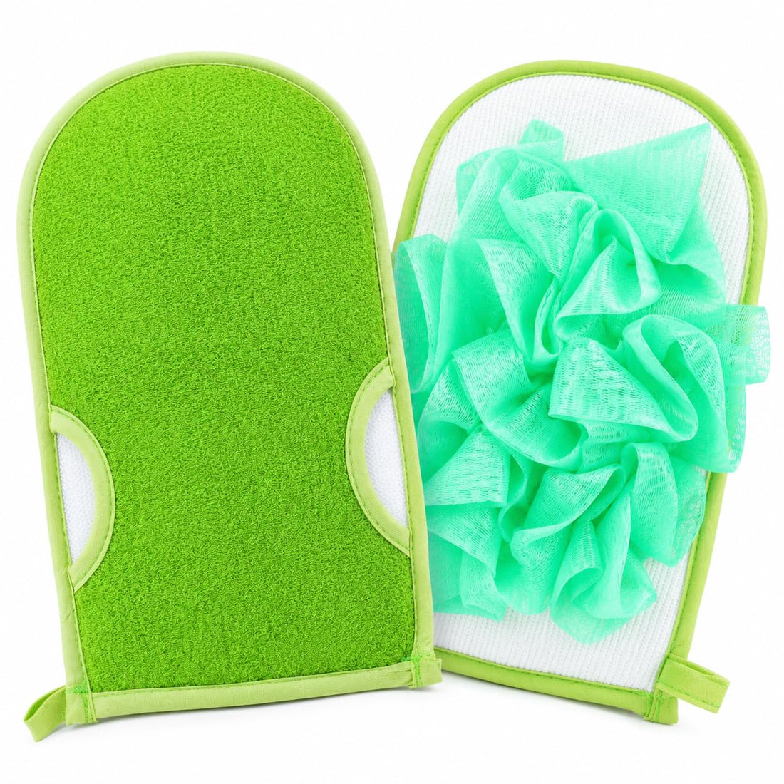 Exfoliating Shower Glove, Body Loofah Bath Mitt with Hanging Loop, Soft Scrub Wash Cloth, Quick Dry Sponge for Men and Women, B-618 (Green)
