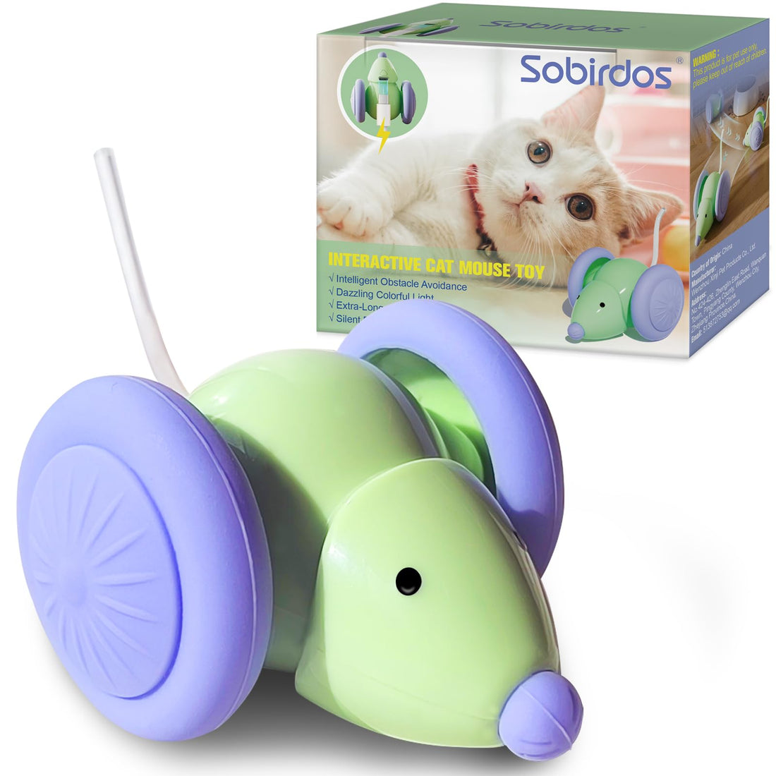 Smart Electric Cat Toy, Toys for Indoor Cats,Interactive Mouse Toy, Kitten Toys,Interactive Cat Toy, Automatic Toy,Silent Kitten Toy with LED Lights,Auto On/Off,USB Rechargeable(Green)