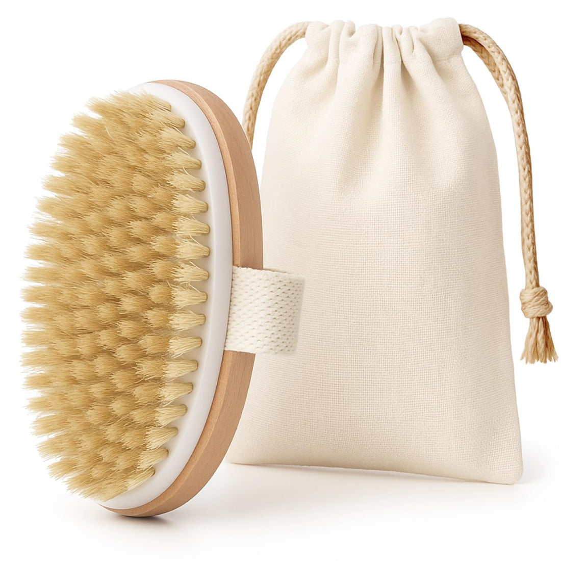 LAC FOR YOU Dry Body Brush Natural Bristles for Dry Brushing – Anti-Cellulite Brush, Exfoliation and Massage, Stimulates Circulation and Renews the Skin