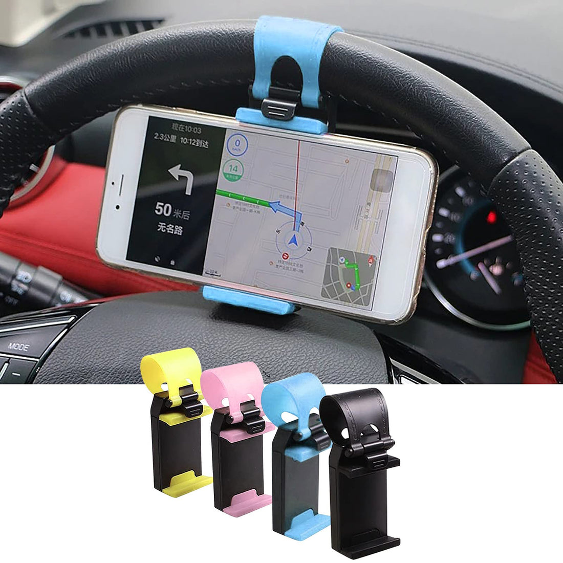 Universal Mobile Phone Steering Wheel Handlebar Mount Clip Holder Mount for Smartphone Mobile Phone Holder Car Steering Wheel Mobile Phone Holder Clip for Dashboard Smartphone Car (Sky Blue, One Size)