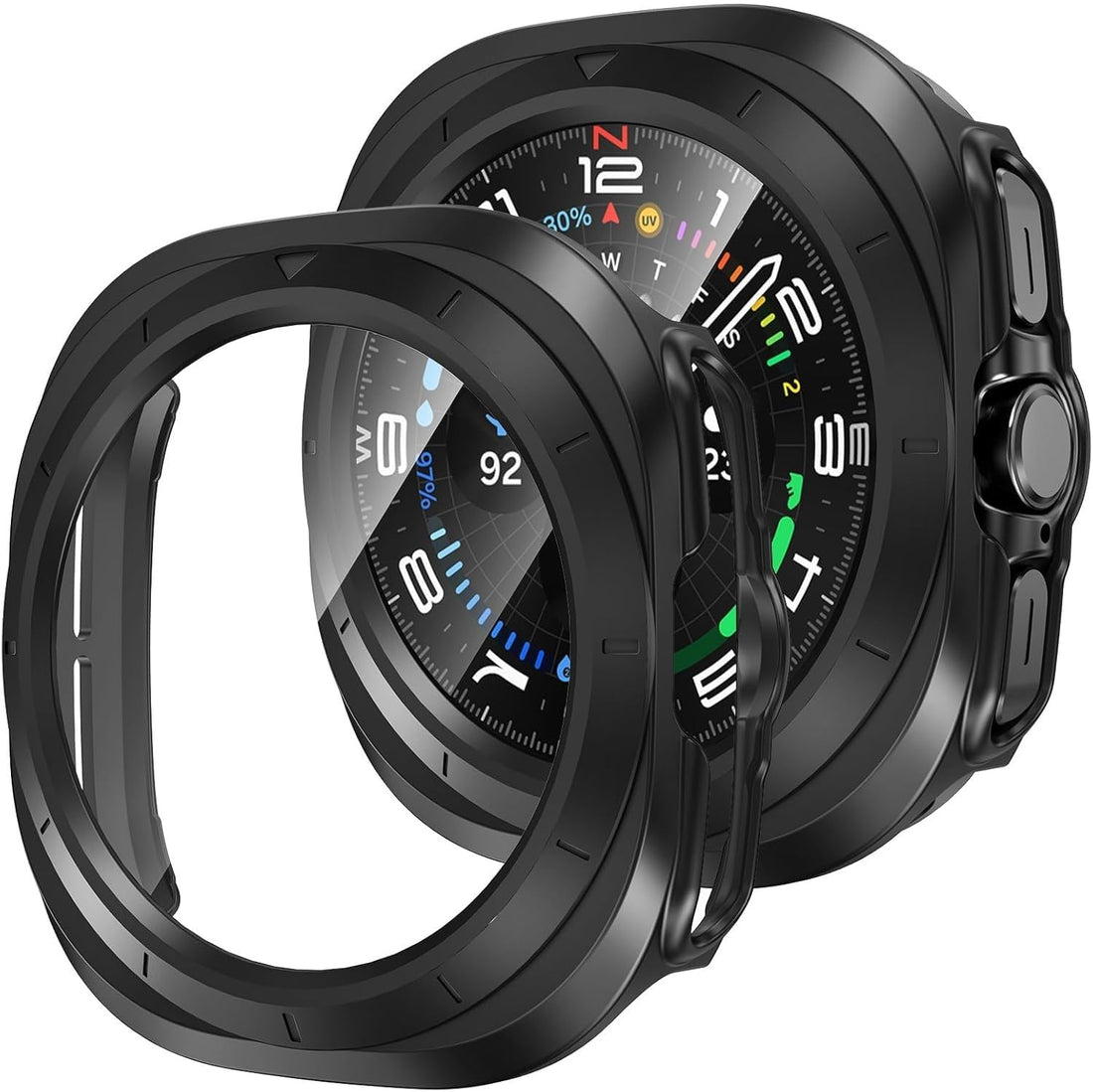 Next Store Case with Screen Protector - Anti-Fog Tempered Glass Protective Film and Hard PC Bumper Compatible with Samsung Galaxy Watch 7 Ultra 47 (Black)