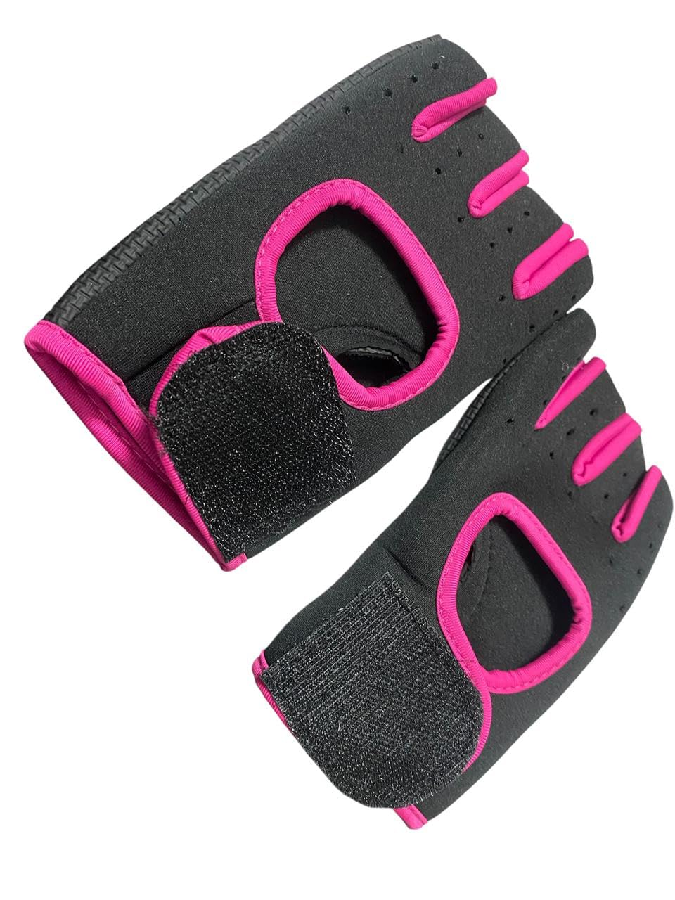 Sports Gym Gloves Half Finger, Black and Pink, Palm Padding and Adjustable Wrist