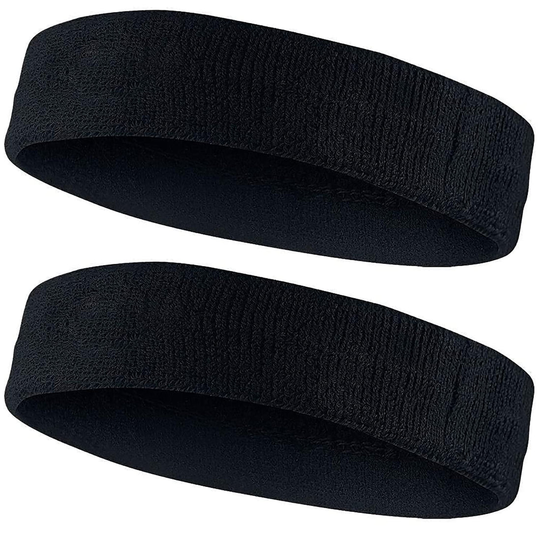 Sport Headband for Men and Women - Sports Headband for Workout & Running, Breathable, Non-Slip Sweat Head Bands for Long Hair, Pack of 2 (Black)