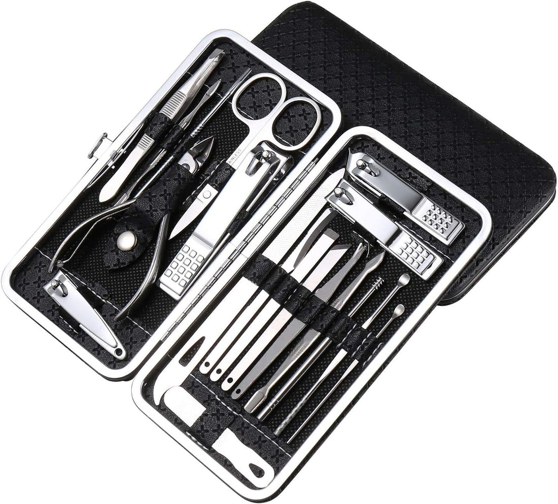 Manicure Set 19 Pieces Stainless Steel Nail Clippers Manicure Set Nail Care Tools Set for Women Men Travel Nail Care Tool Set (Silver)
