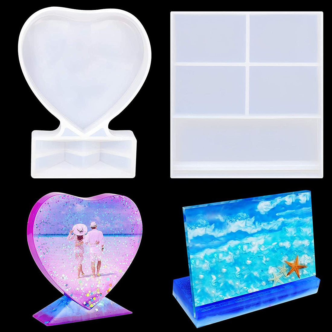 DELFINO Resin Mold for Photo Frame, Rectangle Heart Shape Silicone Epoxy Molds for Casting, Personalized Photo Frame Mold for DIY Crafts, Home/Table Decor, Handmade Gifts